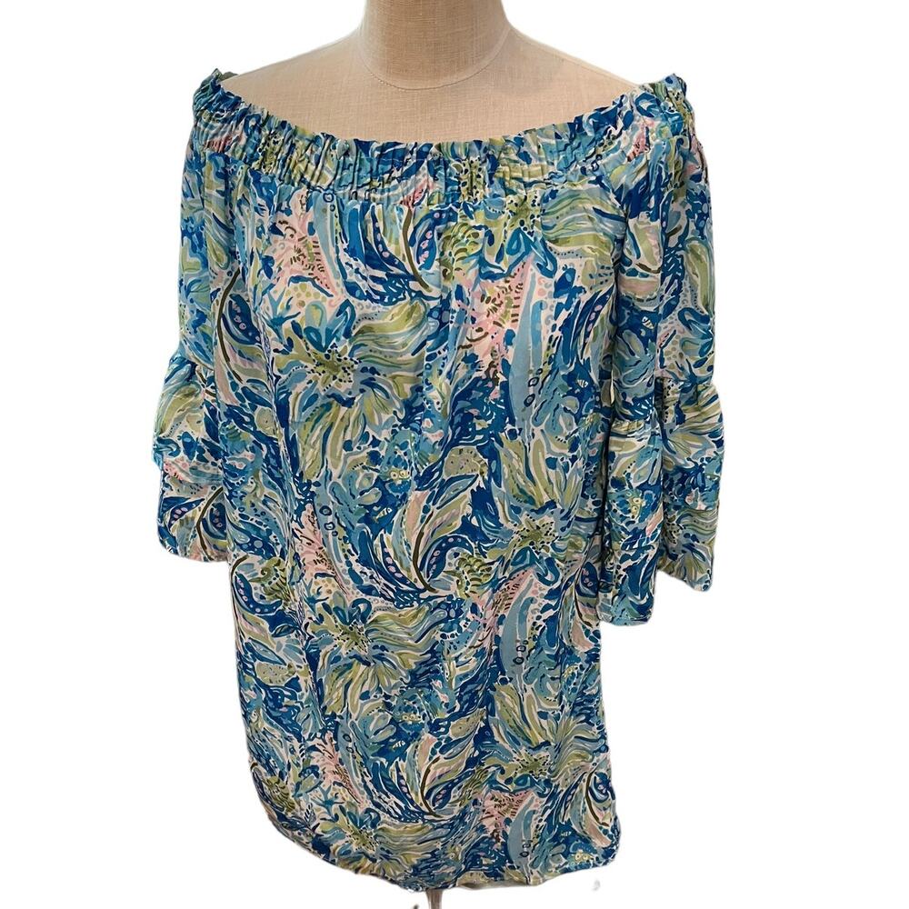 Charlie Paige Resort Wear Blue Watercolor Print Dress